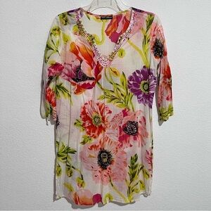 Club Z Collection Silk Beaded & Sequin Floral Beach Swim Cover Up Medium